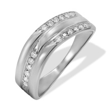 Wavy Wedding Band with Diamonds. Tested 585 (14K) White Gold, Rhodium Finish