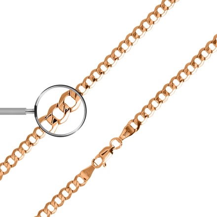 Flat Curb-link Solid Chain, Width 4.6mm. Diamond-cut Hypoallergenic 585 (14K) Rose Gold