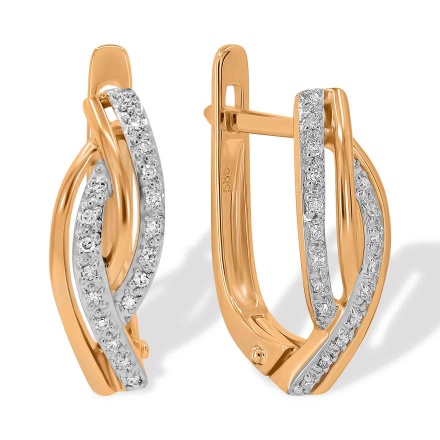 Refined Leverback Earrings Featuring 36 Diamonds. Hypoallergenic 585 Rose Gold, Rhodium Detailing