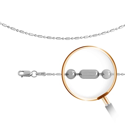 Ball 'n' Bar-link Solid Chain, Width 1.1mm. Certified 585 White Gold, Rhodium, Diamond Cuts