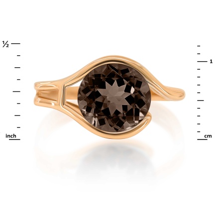 Gold Ring with a 10mm Statement Smoky Quartz. Hypoallergenic Cadmium-free 585 (14K) Rose Gold. View 2