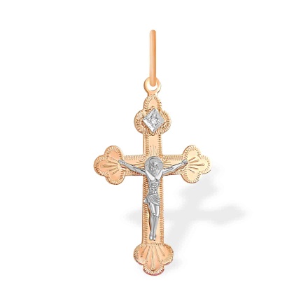 Diamond Orthodox Cross for Her or Him. 'Virgin Mary's Tear' Series, 585 Two-tone Gold