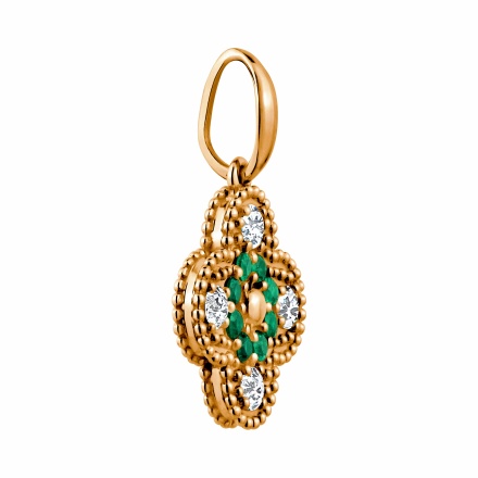 Emerald and Diamond Four-leaf Clover Pendant - Angle 2