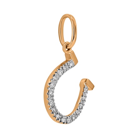 Horseshoe Pendant Featuring 16 Diamonds - Angle 2