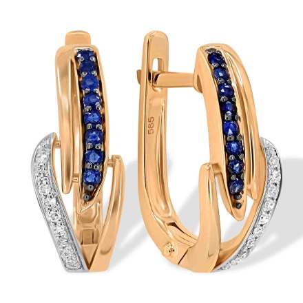 Decadence Motif Sapphire and Diamond Earrings. 585 (14K) Rose Gold, White and Black Rhodium