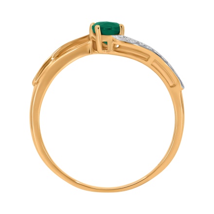 Ring Featuring Emerald and 16 Diamonds. Hypoallergenic 585 Rose Gold, Rhodium Detailing. View 4