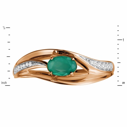 Width of Ring with Oval Emerald and Diamond Accents. View 2