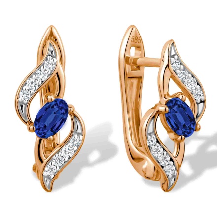 Ultra-nostalgic Sapphire and Diamond Earrings. Hypoallergenic Cadmium-free 585 (14K) Rose Gold