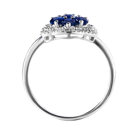 Sapphire and Diamond Shield-style Ring in 14K White Gold - Side Angle