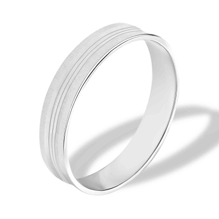 Retro-Futuristic Guilloche Wedding Band 4mm Wide. Certified 585 (14kt) White Gold, Rhodium Finish