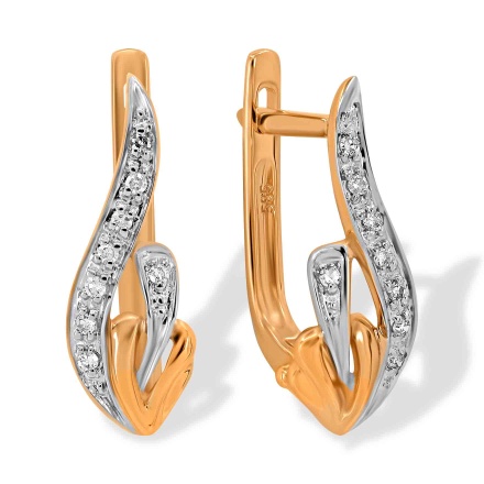Earrings Featuring 16 Diamonds. Hypoallergenic 585 Rose Gold, Rhodium Detailing