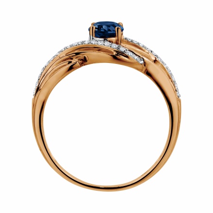 Sapphire and Diamond Ring with Artistic Flair. Hypoallergenic 585 Rose Gold, Rhodium Detailing. View 4