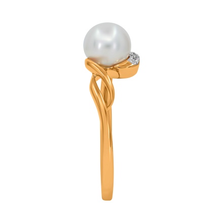 Ring with 7mm Cultured Pearl and 9 Diamonds. Hypoallergenic 585 Rose Gold, Rhodium Detailing. View 4