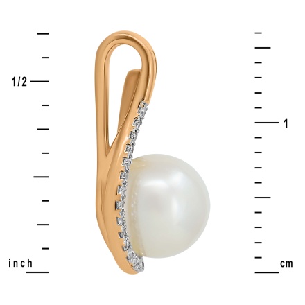 Pendant  with 7.5mm Cultured Pearl and 32 Diamonds. Hypoallergenic 585 Rose Gold, Rhodium Detailing. View 3