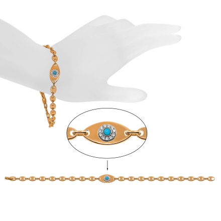 A Good Fortune Turquoise and Diamond Bracelet. Hypoallergenic 585 Rose Gold, Rhodium Detailing