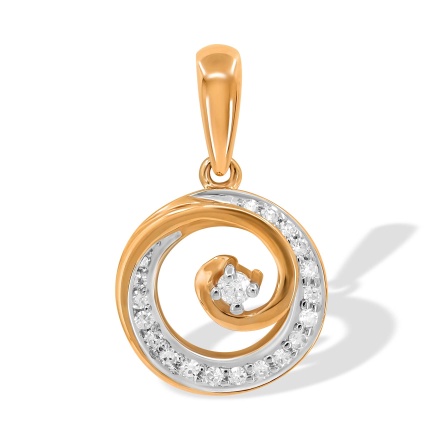Diamond Circle Pendant with a Golden Tendril. Hypoallergenic Cadmium-free 585 (14K) Rose Gold