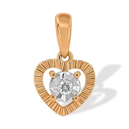 Ridged Heart Pendant with Illusion Set Diamond. Tested 585 (14K) Rose and White Gold