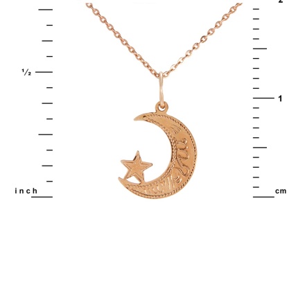 Floral Ornament Star and Crescent Pendant. Certified 585 (14kt) Rose Gold. View 2