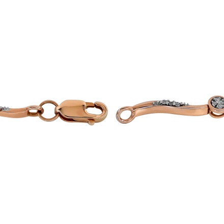 Clasp of Women's Wavy Link Bracelet with Diamond Stations of 14K Rose Gold