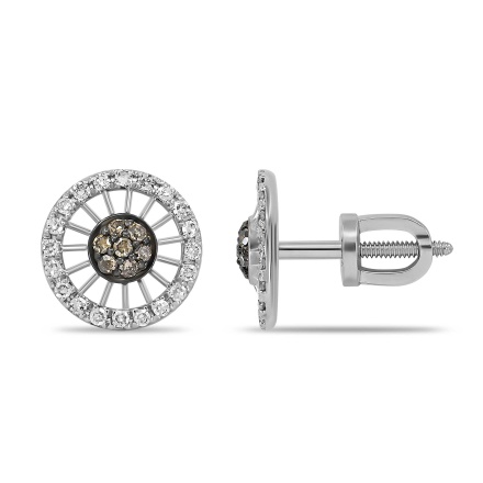 White&Champagne Diamond Ear Studs in White Gold. 585 (14K) White Gold, Black Rhodium Detailing