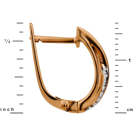 Criss-cross Earrings of Diamonds and Gold. Hypoallergenic 585 Rose Gold, Rhodium Detailing. View 2