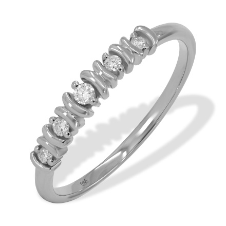 Anniversary Ring with 5 Diamonds in White Gold. Tested 585 (14K) White Gold, Rhodium Finish