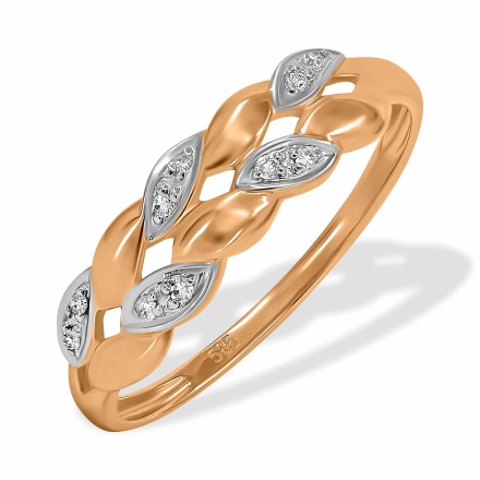 Ring Featuring 10 Diamonds. Hypoallergenic 585 Rose Gold, Rhodium Detailing
