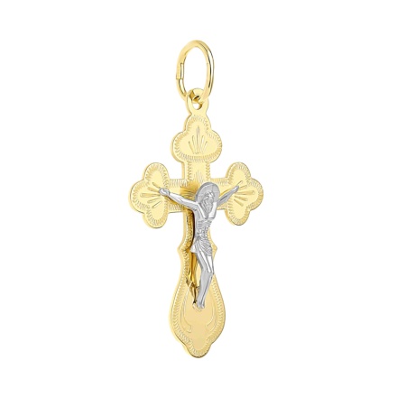 Finely detailed orthodox cross pendant in 14kt yellow and white gold. View 2