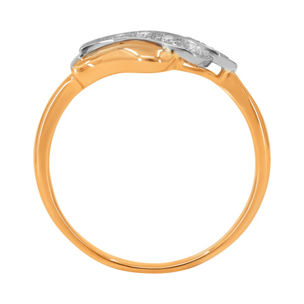 Diamond Stylized Leaf Ring of Two-tone Gold. Angle 4