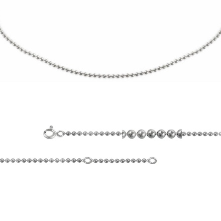 Adjustable Ball-link Chain, Width 1.1mm. 925 Silver, Rhodium Finish