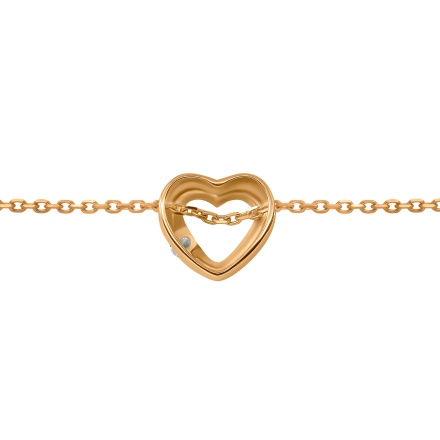 Gold Necklace with Sliding Heart Set with Diamond - Angle 5