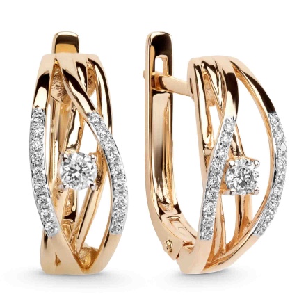 Dazzling Diamond Leverback Earrings in Rose Gold. Hypoallergenic 585 Rose Gold, Rhodium Detailing