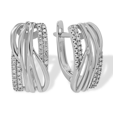 Plush Earrings Featuring 64 Full Cut Diamonds. Tested 585 (14K) White Gold, Rhodium Finish