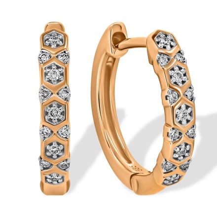 "Belle émotion" Huggie Earrings with 26 Diamonds. Hypoallergenic 585 Rose Gold, Rhodium Detailing