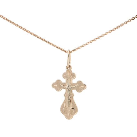 Eastern Cross Crucifix Pendant. Certified 585 (14kt) Rose and White Gold