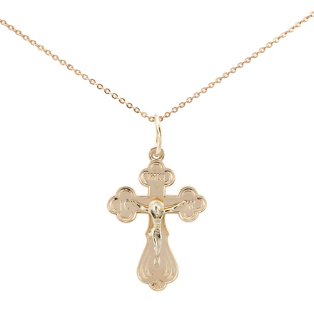 Orthodox Trefoil Cross for Him and Her. Certified 585 (14kt) Rose and White Gold