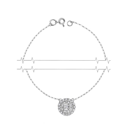 Illusion-set Diamond Double Diamond Halo Necklace. Certified 585 (14kt) White Gold, Rhodium Finish