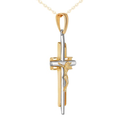Yellow and White Gold Cross Pendant for Him. View 2