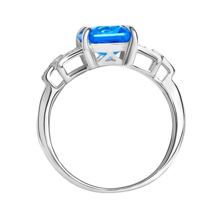 Emerald-cut Blue Topaz and Diamond Ring. View 3