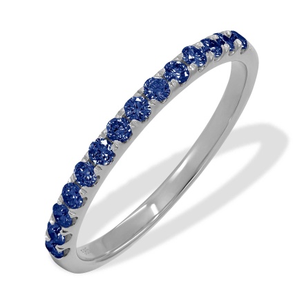 Half Eternity Ring with 14 Round Sapphires. Tested 585 (14K) White Gold, Rhodium Finish