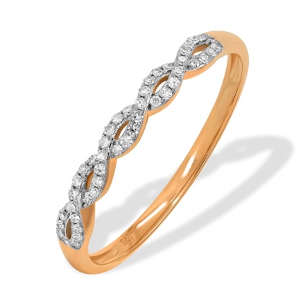 Braided Design Diamond Ring. Hypoallergenic 585 Rose Gold, Rhodium Detailing