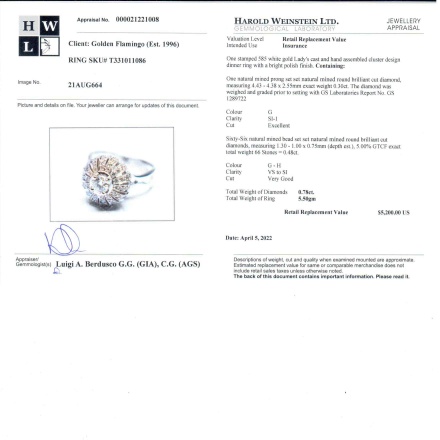 Appraisal Certificate of Oriental Motif Diamond Ring