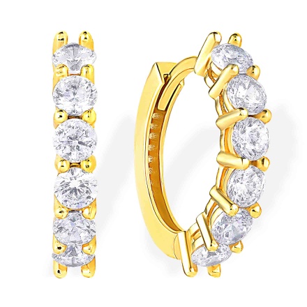 Classic Huggie Earrings with 12 CZs. Tested 14kt (585) Yellow Gold, Vicenza Series