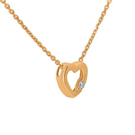 Gold Necklace with Sliding Heart Set with Diamond - Angle 4