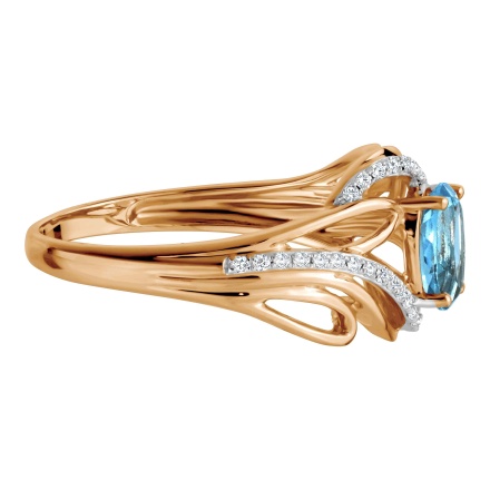 Blue Topaz and Diamond Ring with Artistic Flair. Hypoallergenic 585 Rose Gold, Rhodium Detailing. View 3