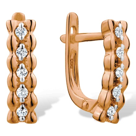 Wondrous Diamond Earrings. Hypoallergenic 585 Rose Gold, Rhodium Detailing