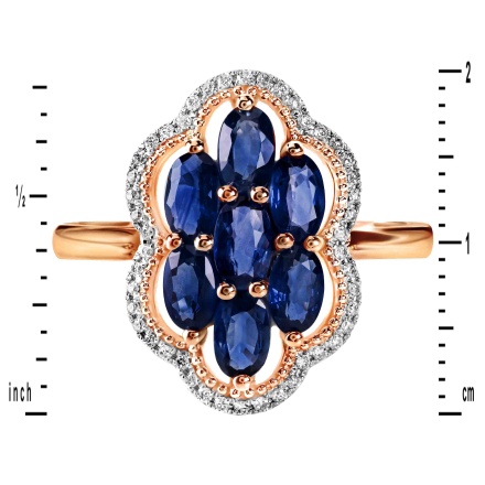 Dimensions of Sapphire and Diamond Shield-style Ring in 14K Rose Gold