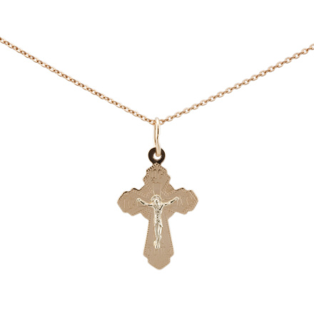 North Russia Style Body Cross. Certified 585 (14kt) Rose and White Gold