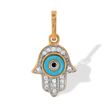 Hamsa Pendant Featuring Evil Eye Symbol. Hypoallergenic Cadmium-free 585 (14K) Rose Gold