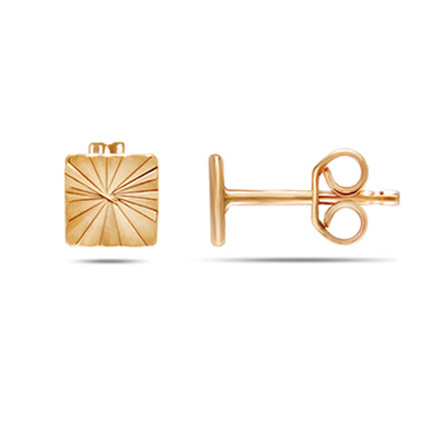 Square Design Stud Earrings. Certified 585 (14kt) Rose Gold, Friction Backs